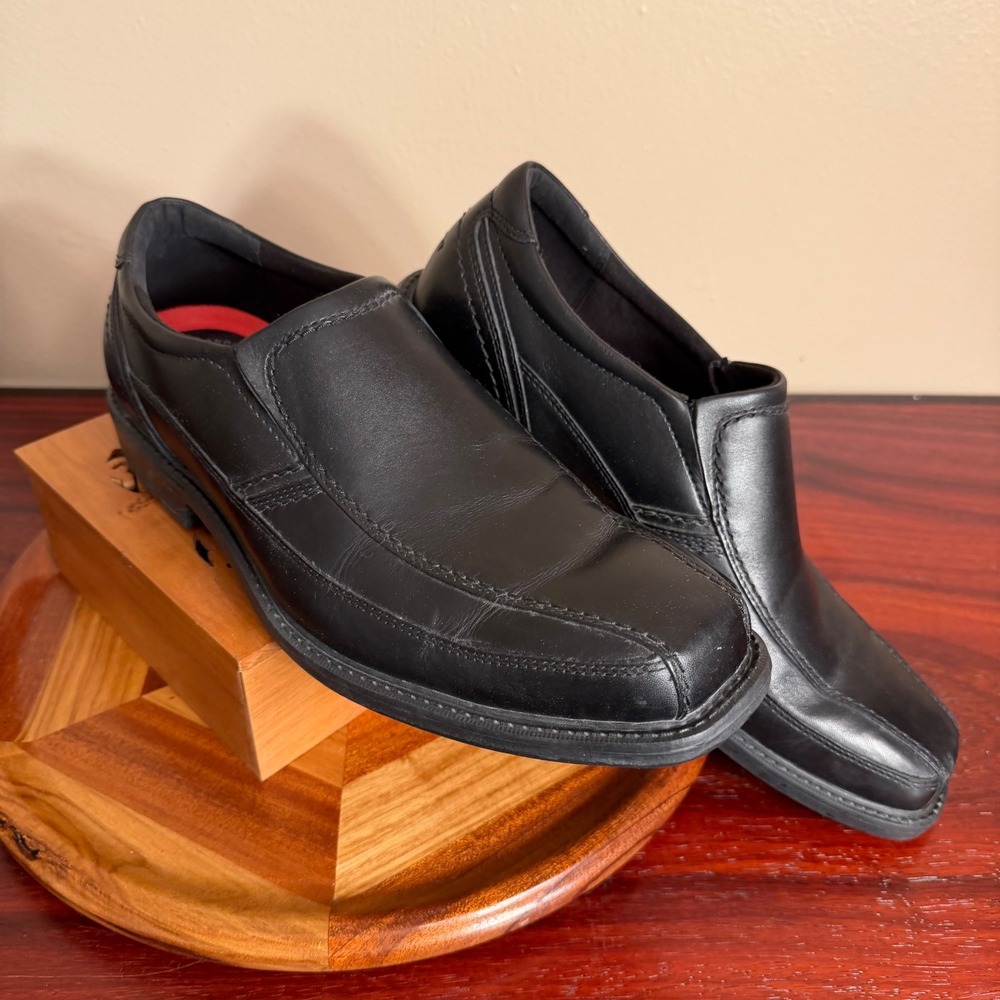 Rockport Mens Black Leather Slip On Loafers TruTech Square Toe Dress Shoes